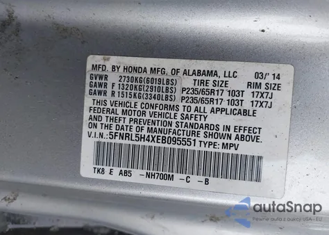 2014 Honda Odyssey Ex из США, поврежденный, VIN 5FNRL5H4XEB095551